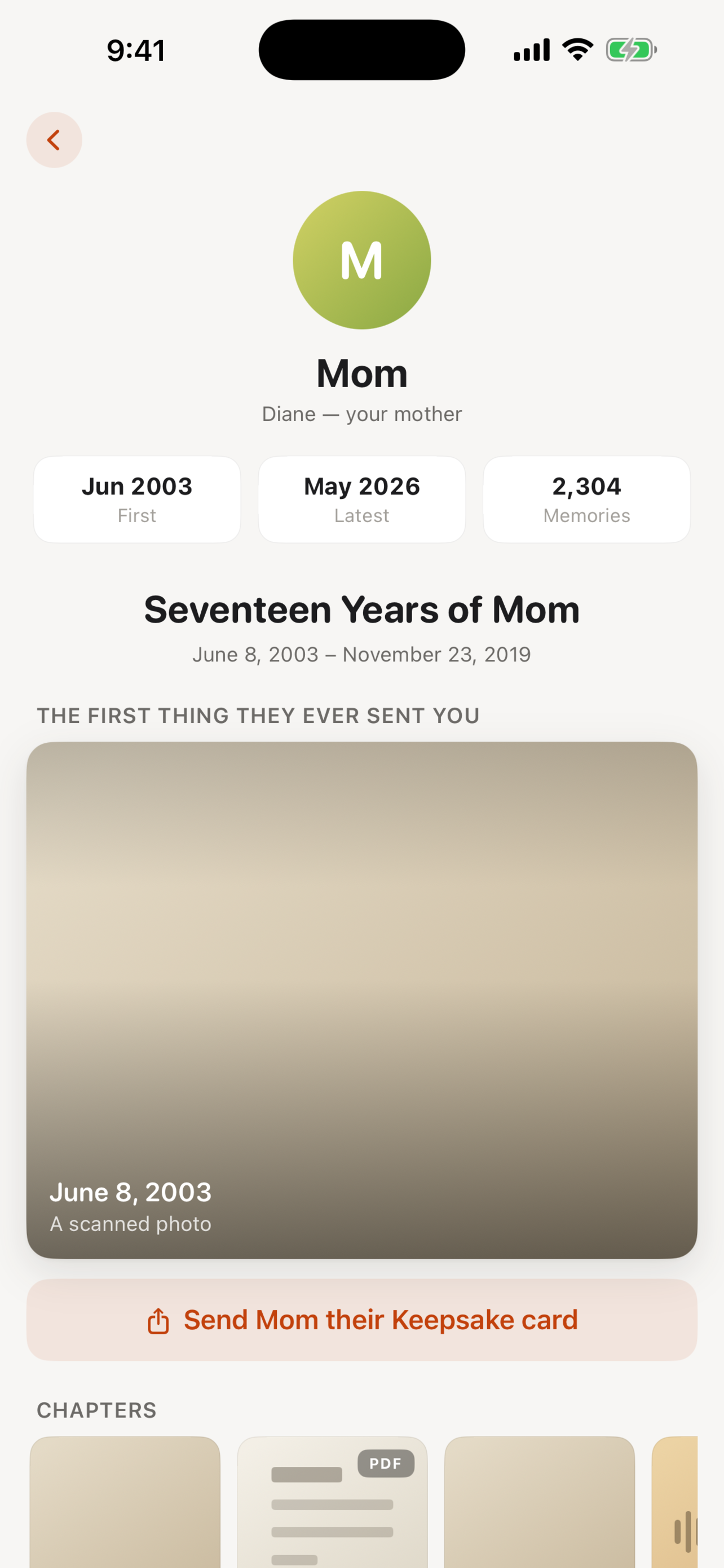 A person's page: every memory from someone who's been in your inbox for years.